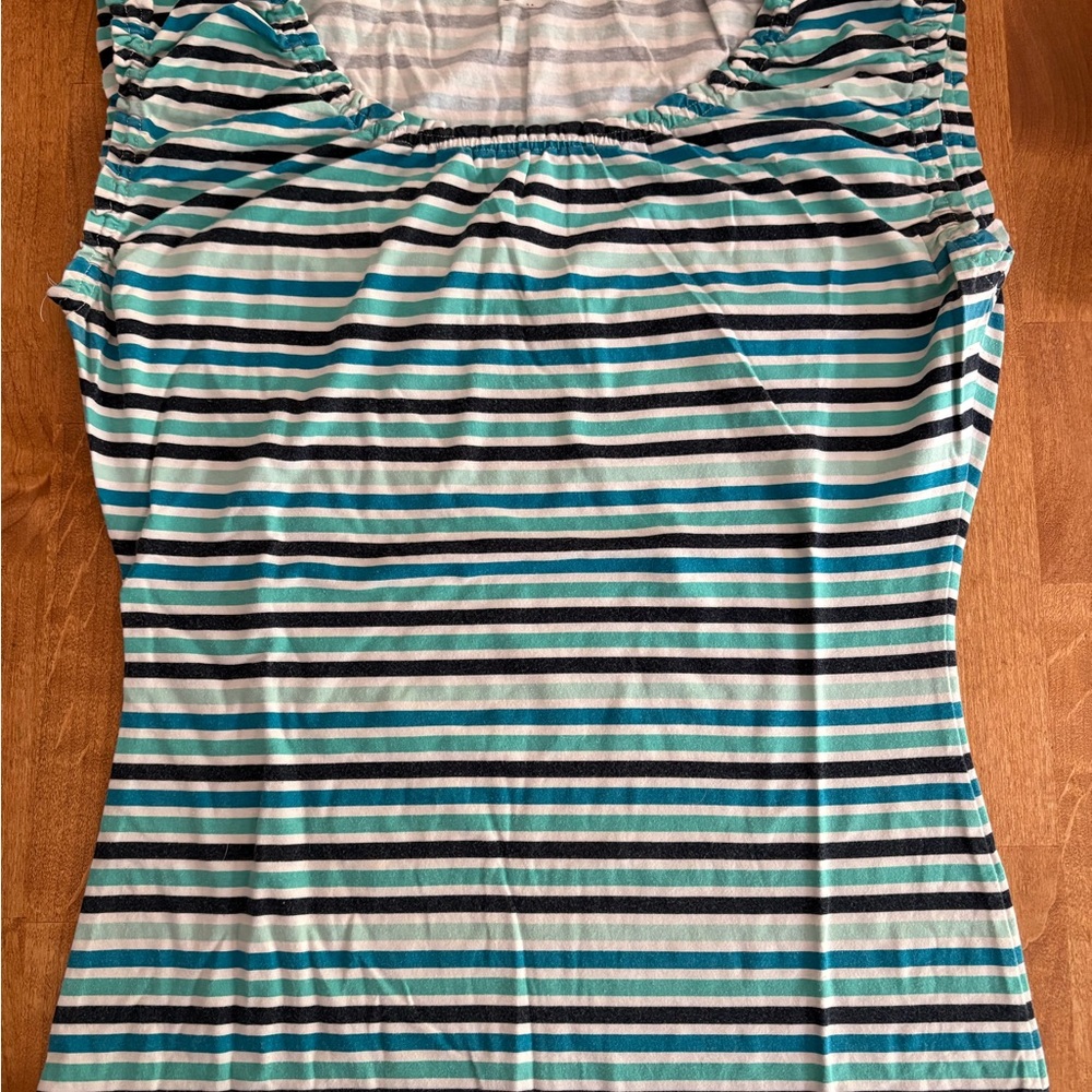 LOFT Teal and Black Striped Tank Top